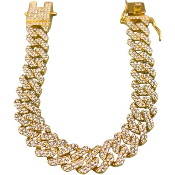 18K Gold Plated and Crystal Cuban Link Bracelet - Picture 10 of 11